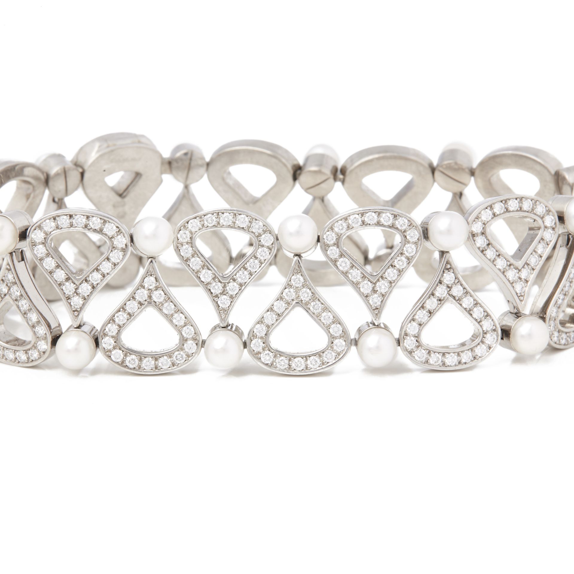 Chopard 18k White Gold Cultured Pearl & Diamond Bracelet - Image 8 of 8