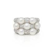 Mikimoto 18k White Gold Akoya Pearl & Diamond Cocktail Ring