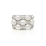 Mikimoto 18k White Gold Akoya Pearl & Diamond Cocktail Ring