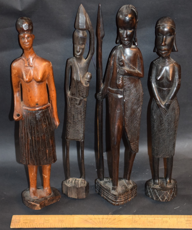 Set Of 4 Tall African Wood Carvings