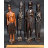 Set Of 4 Tall African Wood Carvings