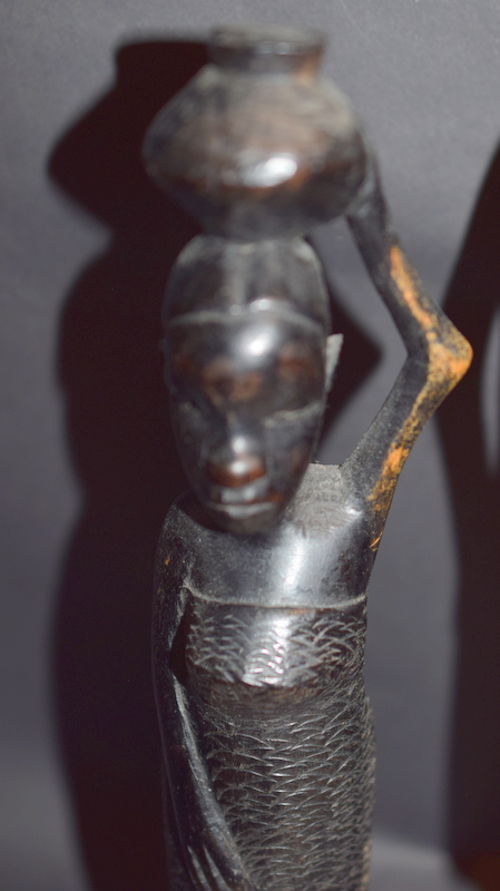 Two African Wood Carvings Of Man With Stick, Woman With Pot - Image 2 of 3