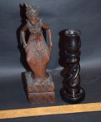 Asian Deity Wood Carving And Candle Holder