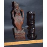 Asian Deity Wood Carving And Candle Holder