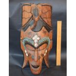 Large Wooden Face Mask Embellished With Shells