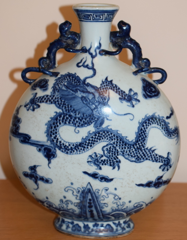 Chinese Blue And White Moon Flask, Signed With Kangxi Period Markings - Image 4 of 9