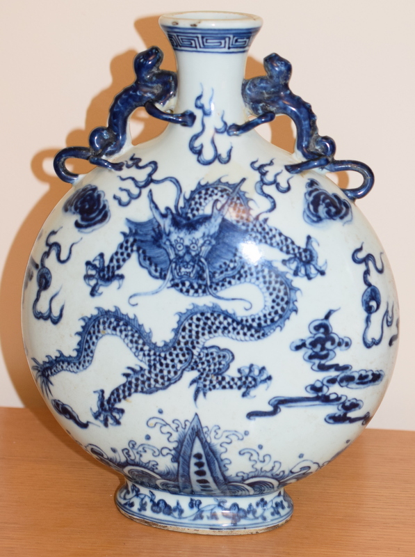 Chinese Blue And White Moon Flask, Signed With Kangxi Period Markings