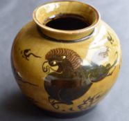 Chinese Stoneware Vase With Painted Galloping Horse