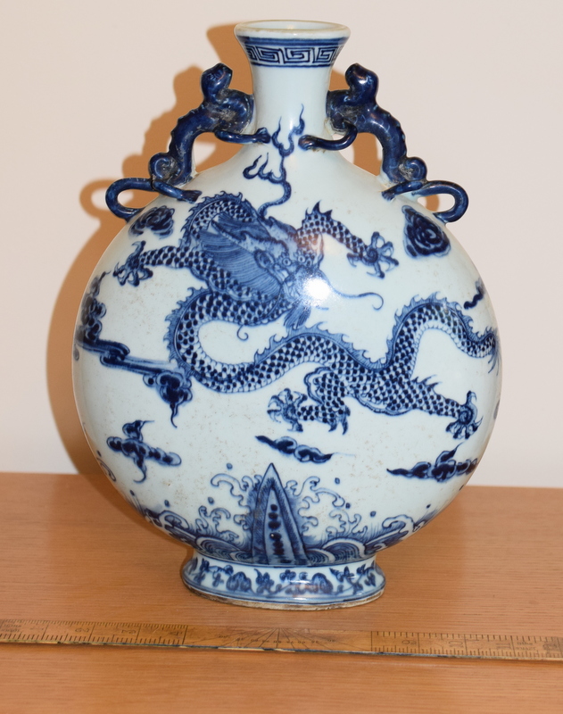 Chinese Blue And White Moon Flask, Signed With Kangxi Period Markings - Image 8 of 9