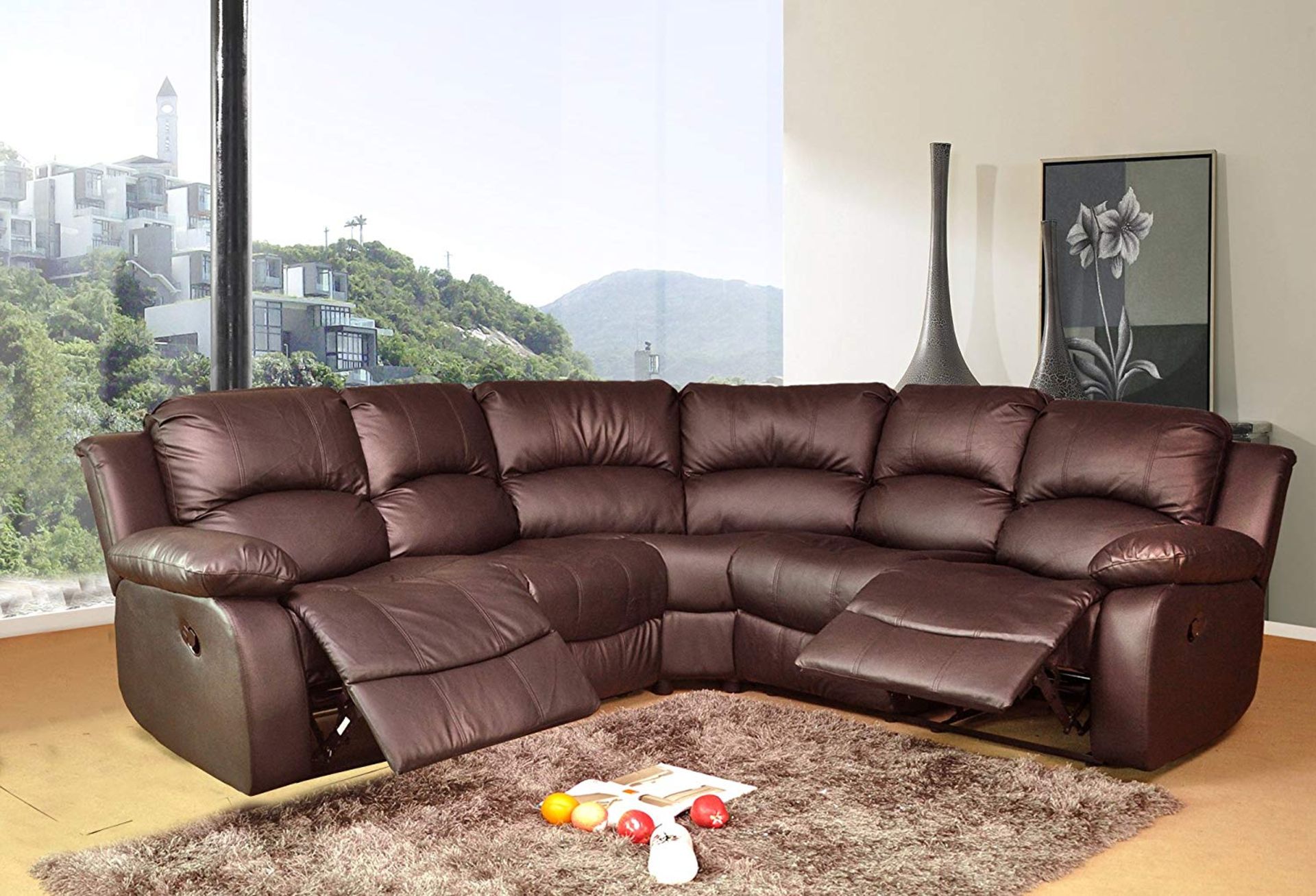 Brand New Boxed Supreme Leather Reclining Corner Sofa In Brown