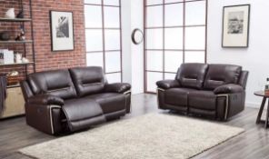 Brand New Boxed 3 Seater Plus 2 Seater Sienna Brown Reclining Sofas