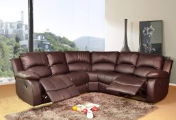 Brand New Boxed Supreme Leather Reclining Corner Sofa In Brown
