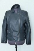 Barbour Sherco Leather Biker Jacket Navy Uk18 Us14 Euro 44 Llt0079Ny91