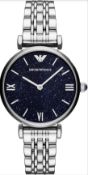 Emporio Armani Ar11091 Silver Dark Blue Dial Crystals Women's Watch