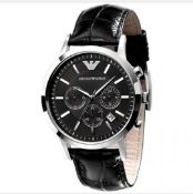 Emporio Armani Ar2447 Men's Black Leather Strap Chronograph Watch