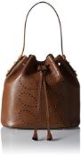 Orla Kiely Punched Stem Leather Large Duffle Bag, Nutmeg (#27)