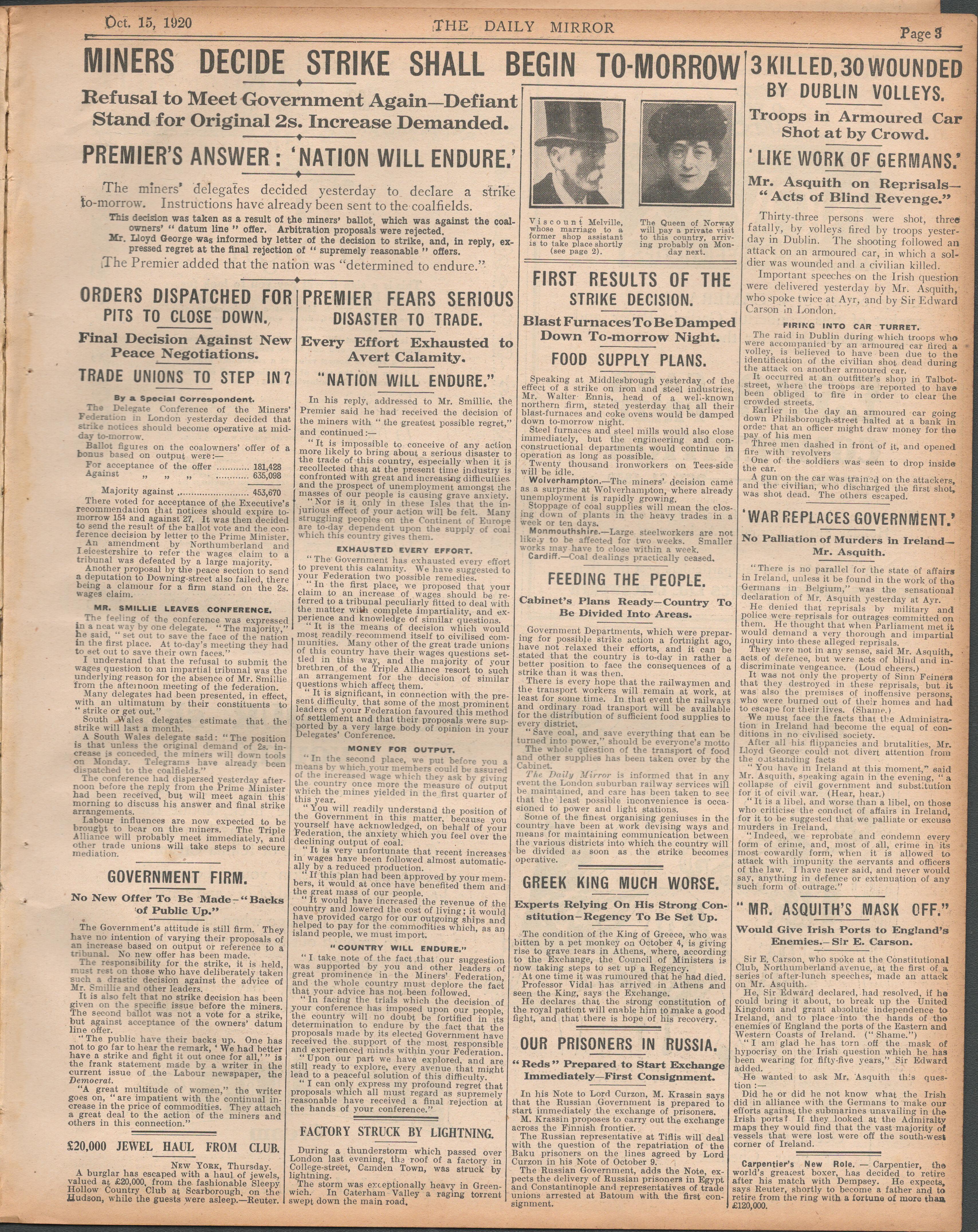 Set Of 3 Original Newspaper Each With The Irish War Of Independence News Reports (2) - Image 3 of 3