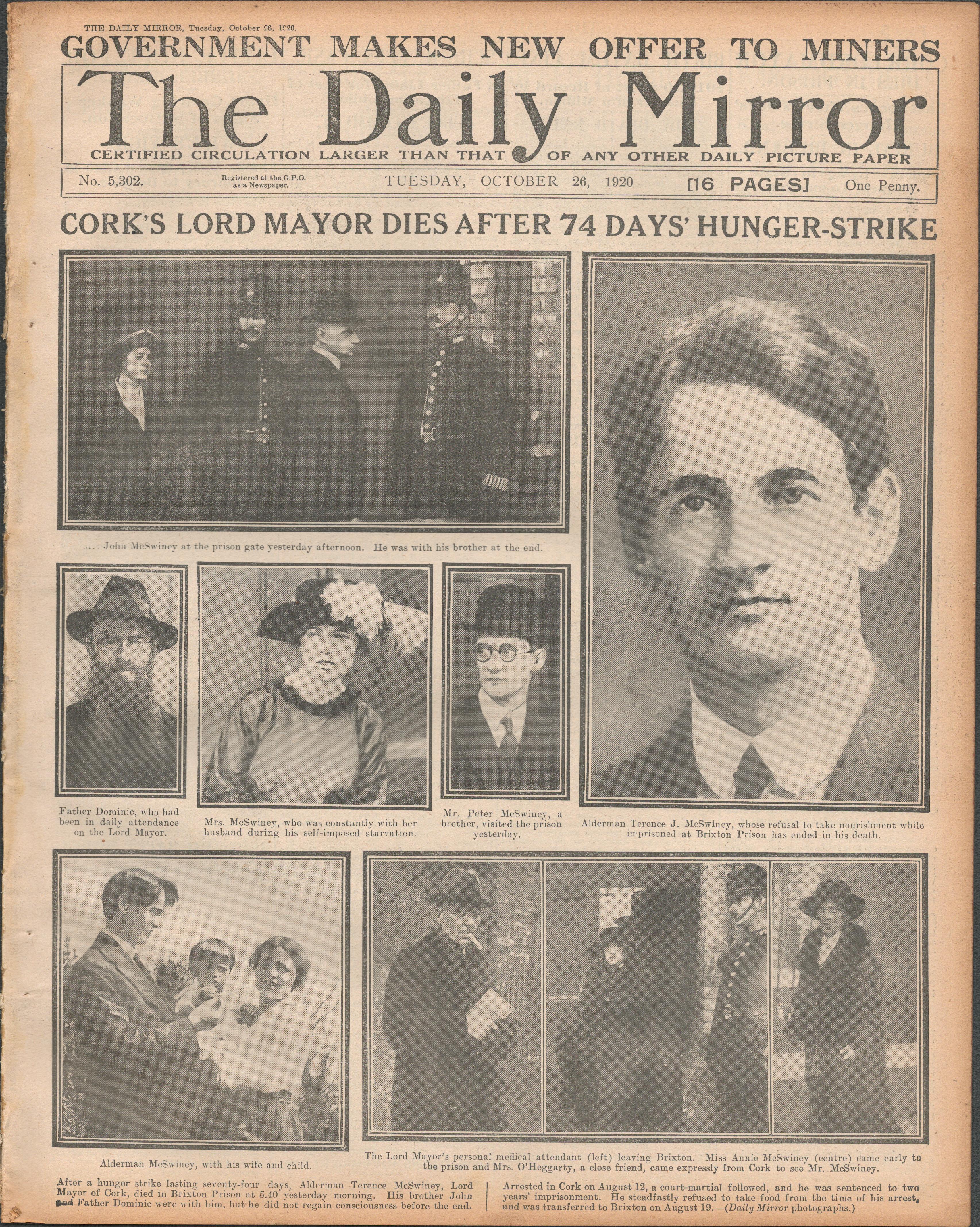 Cork's Lord Mayor Dies After 74 Days Hunger Strike Original 1920 Newspaper