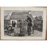 Double-Page Woodgrain Original Antique Print "Eviction In West Of Ireland" 1881