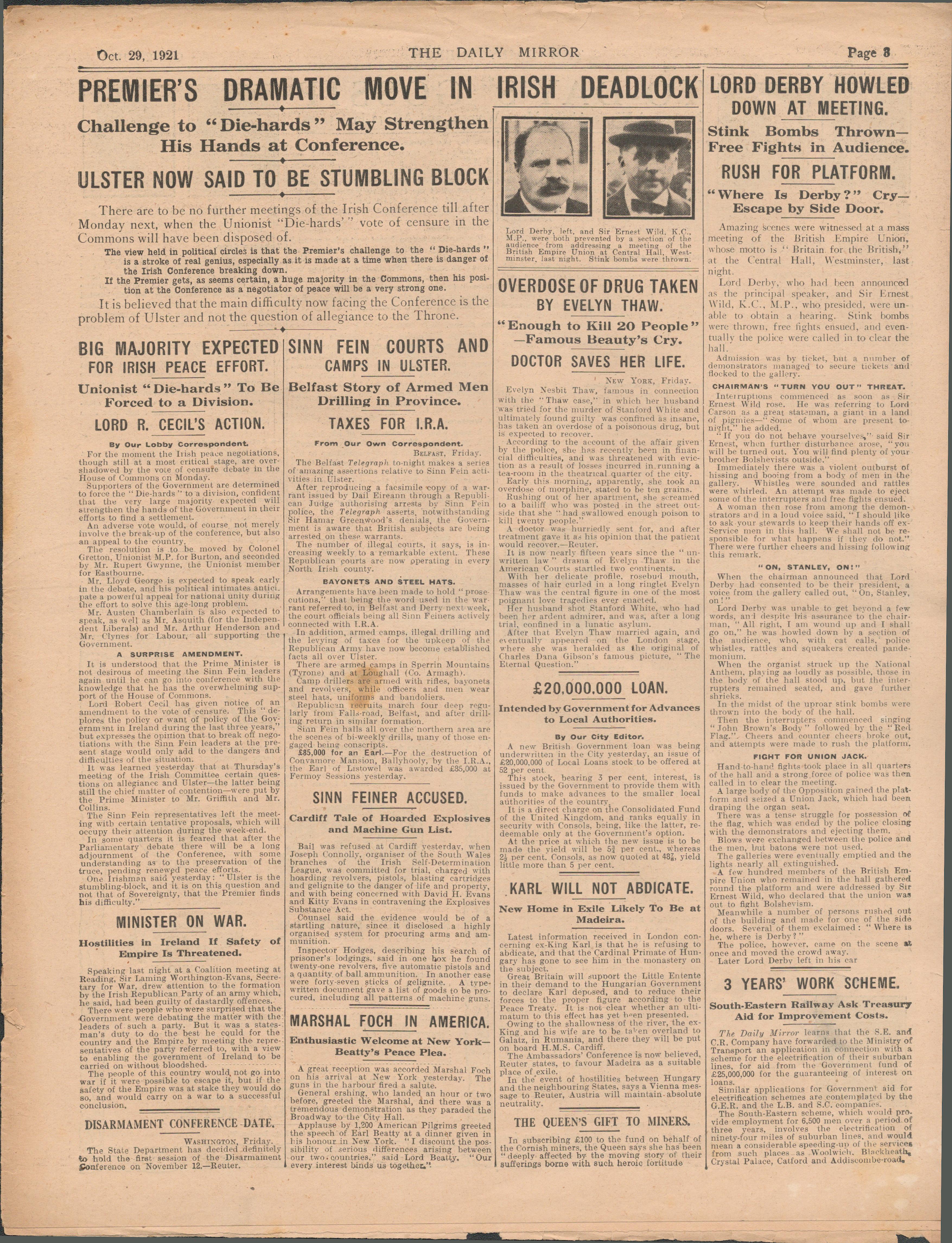 LLoyd George Dramatic Move In Irish Deadlock Original 1921 Newspaper