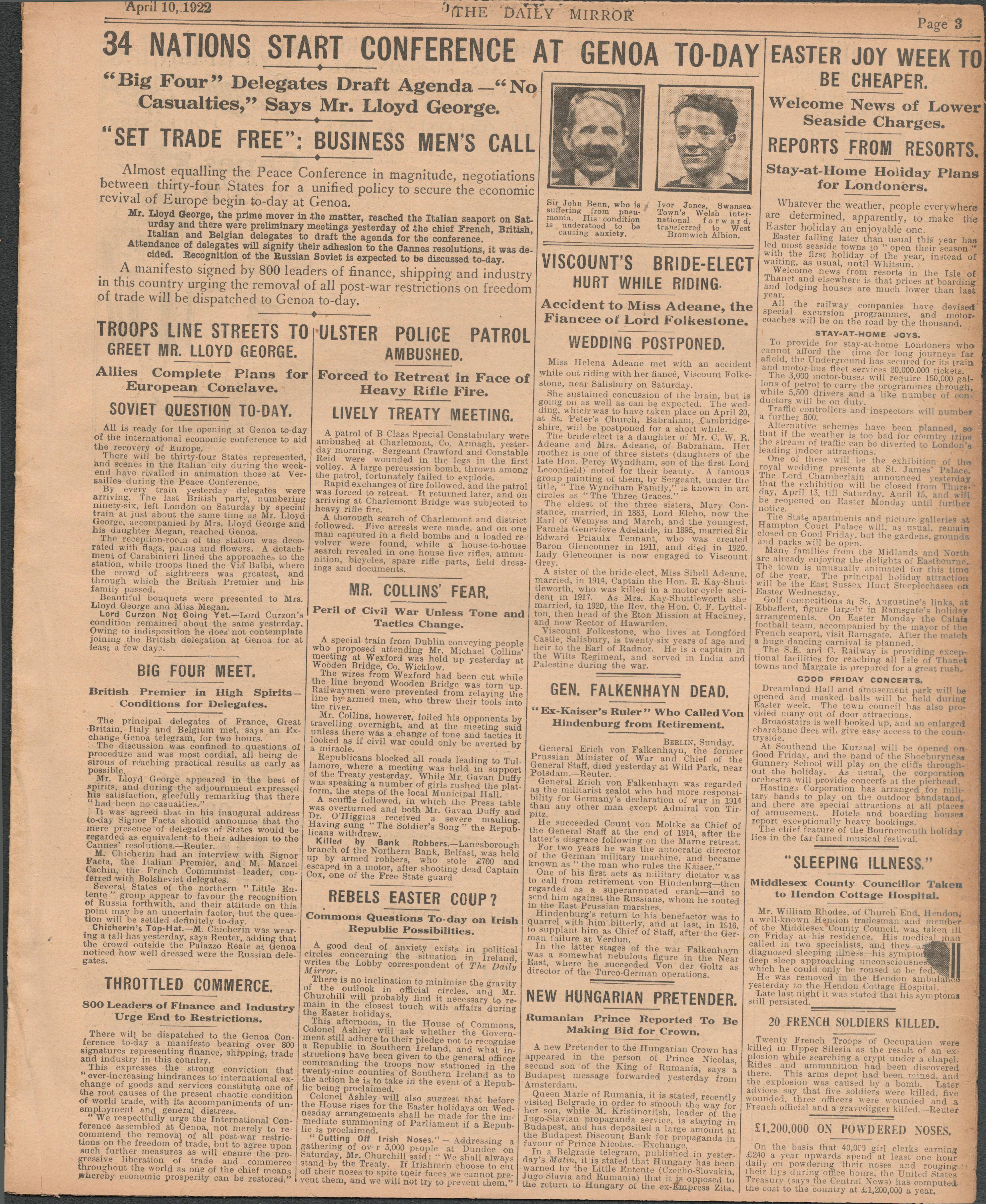 Michael Collins Foils His Train Hold-Up Original 1922 Newspaper