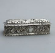 A pretty solid silver embossed Box with birds, flora, scrolls etc.. Birmingham 1898