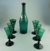 An English Bristol Green glass Calcavella Drinking Set C.19th