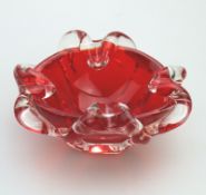 A Retro glass 'candy red' Murano Sommerso Dish C.1950-60's