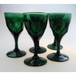 A rare set of 5 scale cut Bristol green Wine Glasses C.19thC