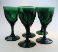 A rare set of 5 scale cut Bristol green Wine Glasses C.19thC