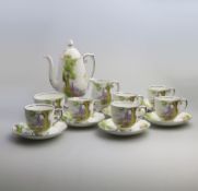 A porcelain Roslyn China Peacehaven Swan Lake Coffee Set C.1930's