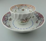 A New Hall type English Porcelain hand painted Tea Bowl & Saucer C.18thC
