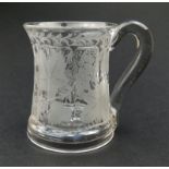 A Marriage glass Tankard cut & engraved vine, hops & barley design C.19thC