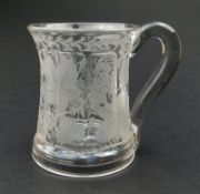 A Marriage glass Tankard cut & engraved vine, hops & barley design C.19thC