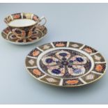 A good Royal Crown Derby porcelain Trio, Cup Saucer & Plate, imari colours C.1935