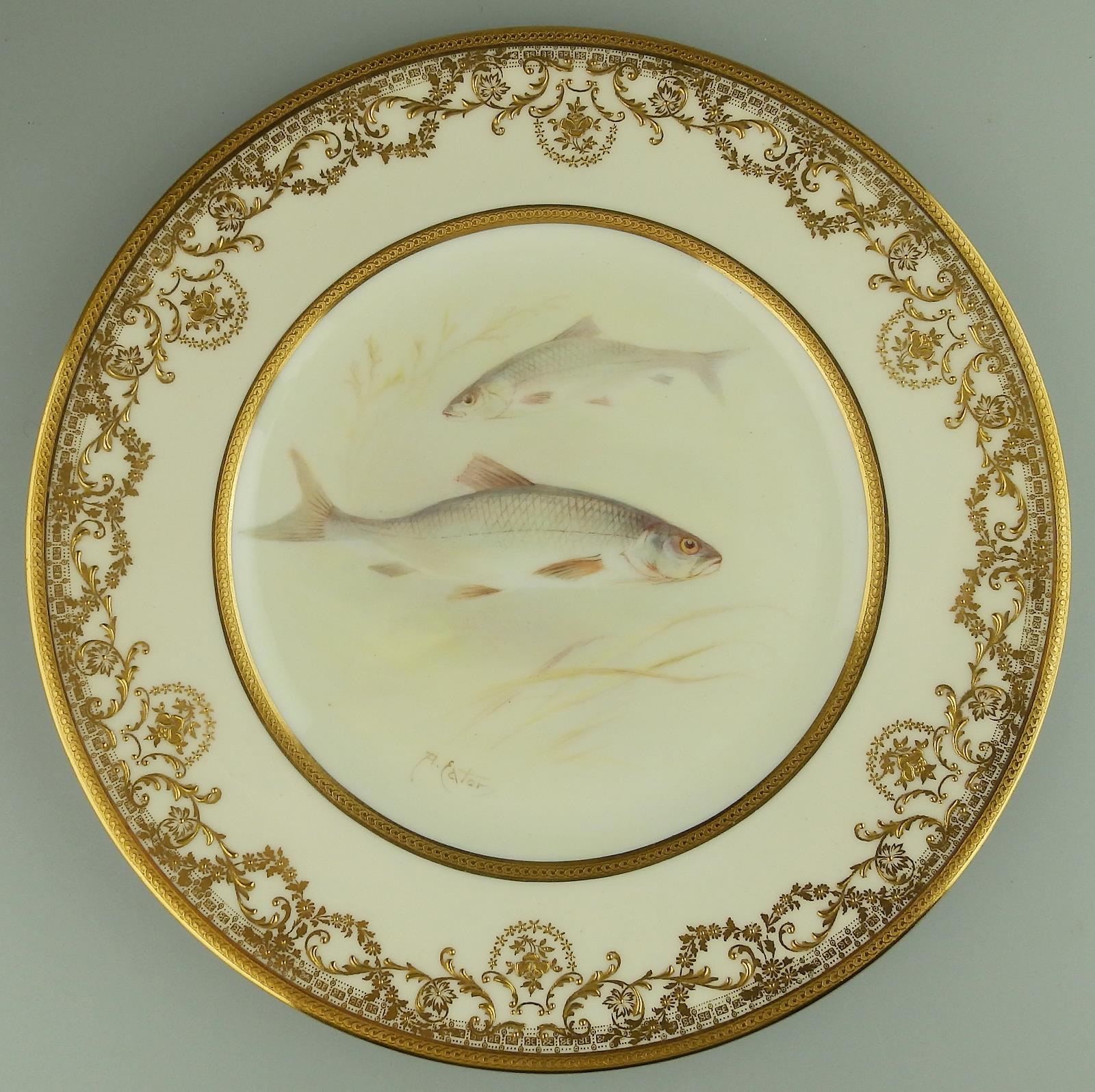 A wonderful Royal Doulton hand painted with Fish Cabinet Plate by A Eaton C.1900