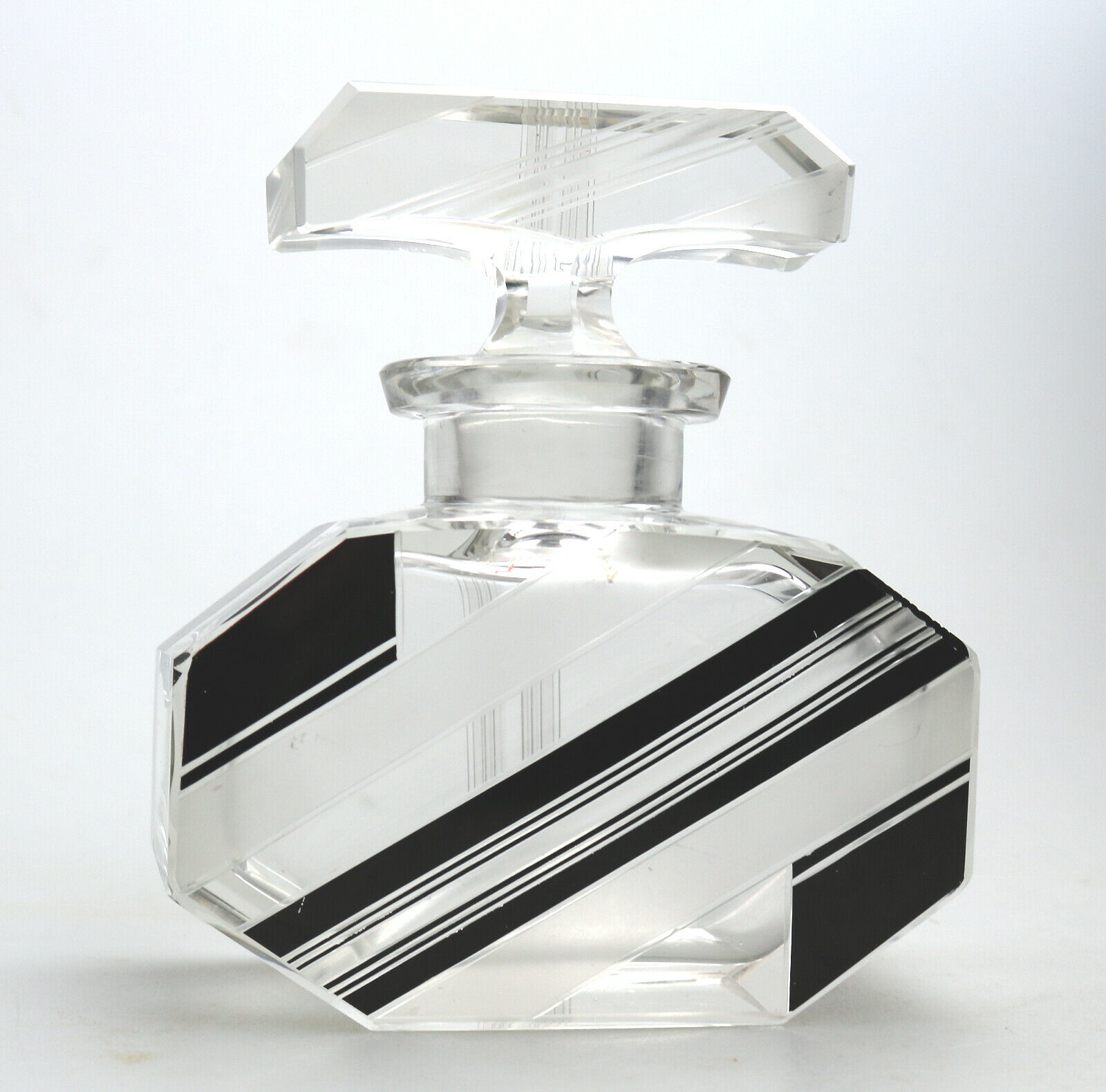 An exceptional Art Deco black enamel and cut Scent Bottle by Karl Palda C.1930