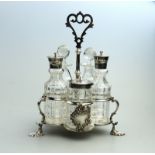 A fine silver plate Warwick type cut glass 5 bottle Cruet C.1863/64