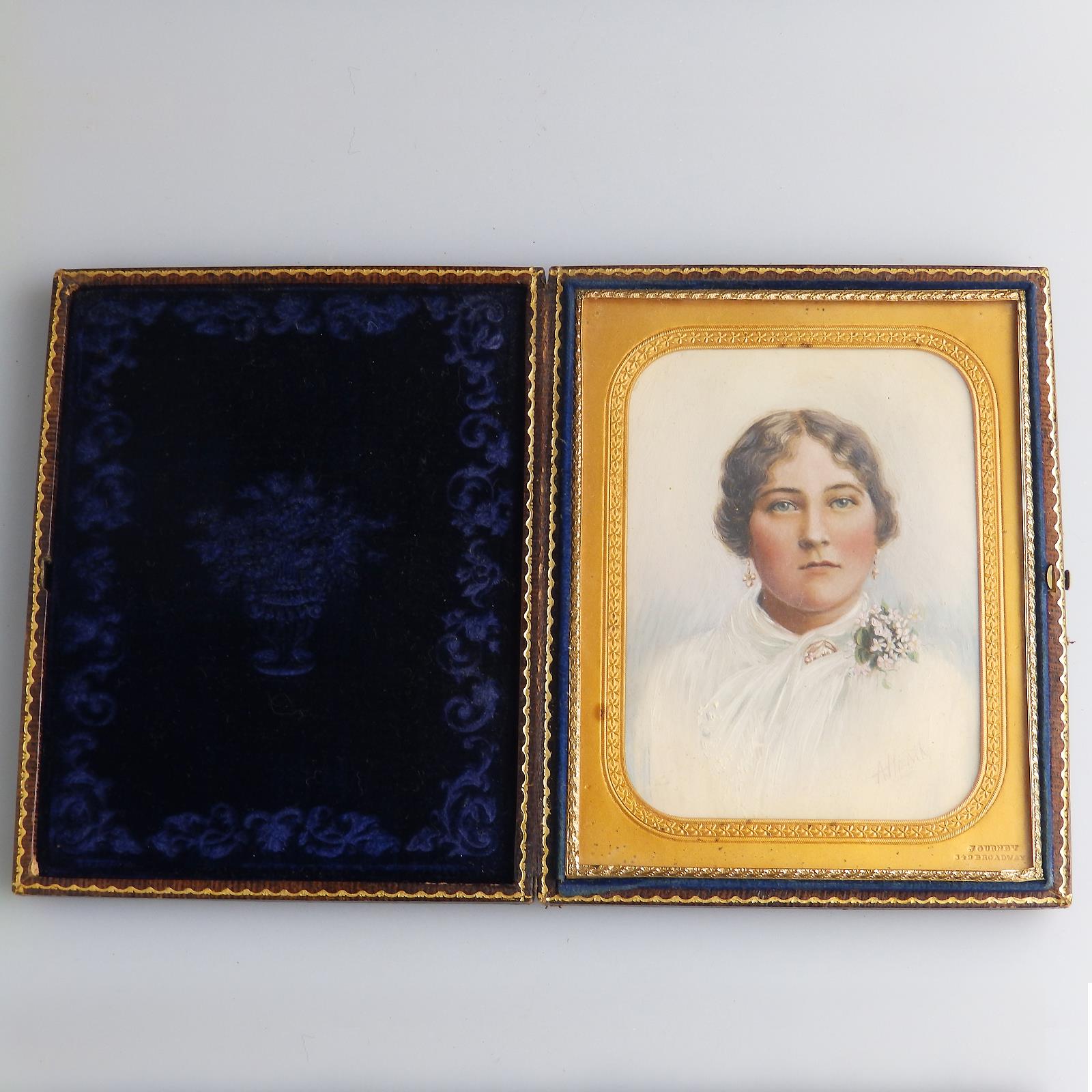 A good American Portrait Miniature in Gurney Case of a maiden C.19th