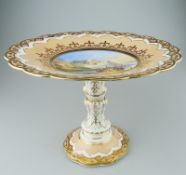 A fine English Porcelain Comport / Tazza hand painted with a Coastal Scene C.19thC