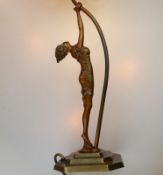 An unusual stylised Maiden Art Deco Table Lamp & shade C.1920's