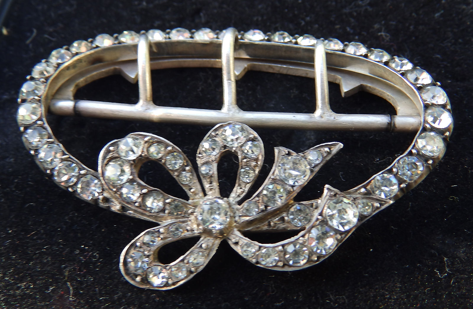 A large (tested) solid silver diamante / rhinestone Buckle C.1900+