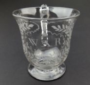 An unusual large War Commemorative glass Tankard, Military interest C.19thC