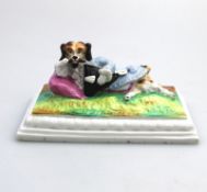 A European bisque porcelain novelty humorous Dog Desk Weight C.19thC