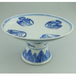 A Chinese blue & white Pedestal Tazza Comport signed 19thC