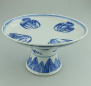 A Chinese blue & white Pedestal Tazza Comport signed 19thC