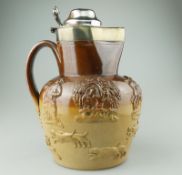 A large & handsome stoneware salt glaze sprigged Beer Jug C.19thC