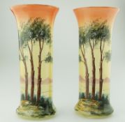A pair of glass hand painted landscape Vases C.1900