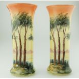 A pair of glass hand painted landscape Vases C.1900