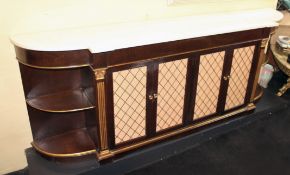 Long Marble Topped Mahogany & Gilt Side Cabinet